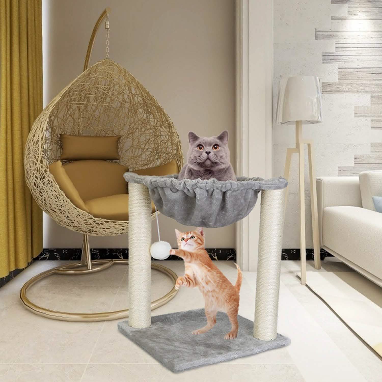 Fuzzy Kitten Scratching Post with Hammock Pet Supplies - DailySale