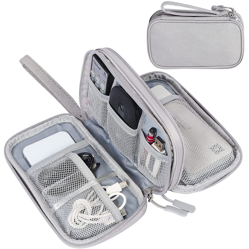 Grey FYY Double Layer Electronic Organizer fully unzipped, showing its contents