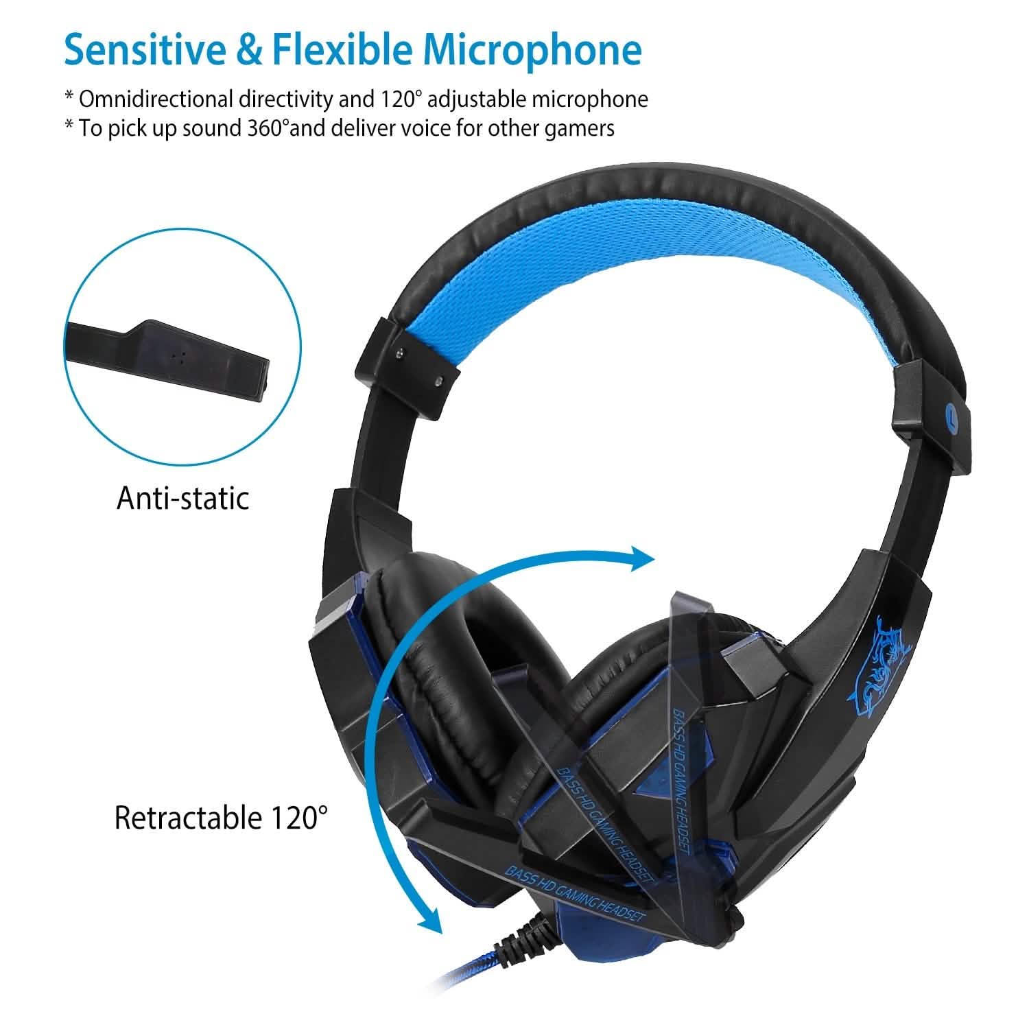 Gaming Headsets Stereo Bass Over Ear Headphones with LED Light Earmuff Headphones & Audio - DailySale