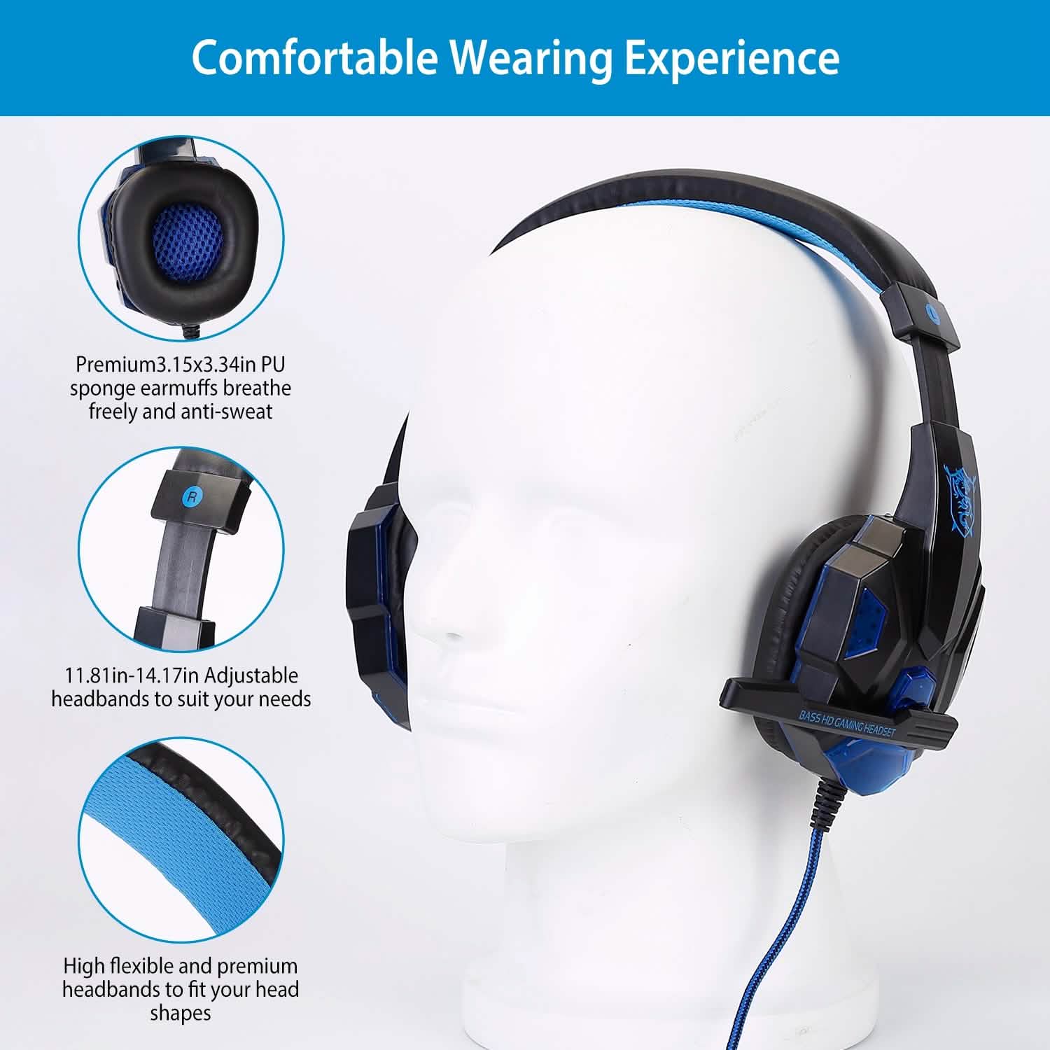 Gaming Headsets Stereo Bass Over Ear Headphones with LED Light Earmuff Headphones & Audio - DailySale