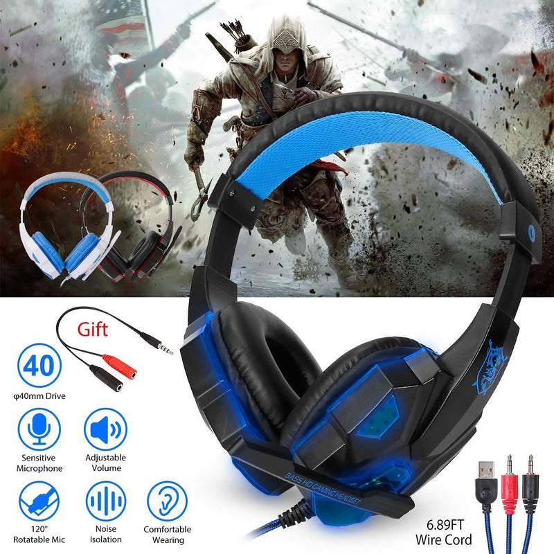 Gaming Headsets Stereo Bass Over Ear Headphones with LED Light Earmuff Headphones & Audio - DailySale