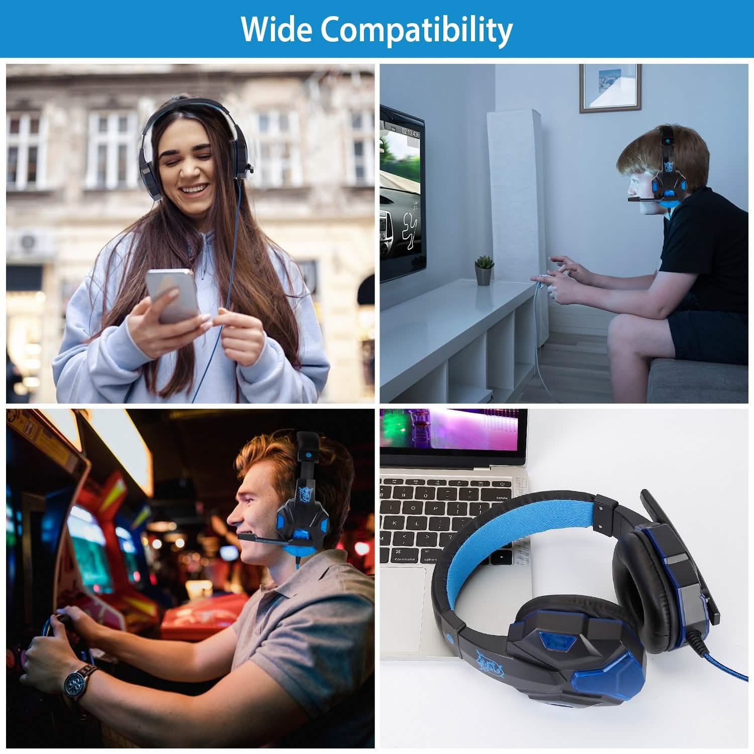 Gaming Headsets Stereo Bass Over Ear Headphones with LED Light Earmuff Headphones & Audio - DailySale