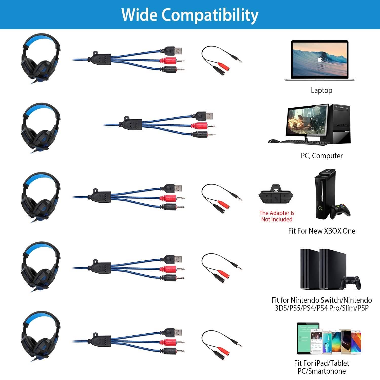 Gaming Headsets Stereo Bass Over Ear Headphones with LED Light Earmuff Headphones & Audio - DailySale