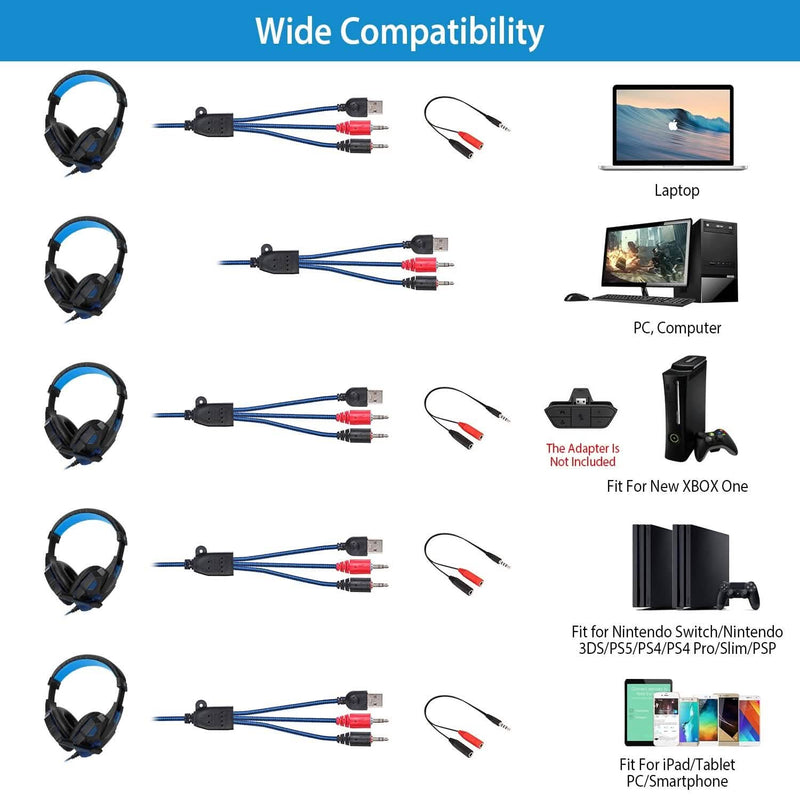 Gaming Headsets Stereo Bass Over Ear Headphones with LED Light Earmuff Headphones & Audio - DailySale