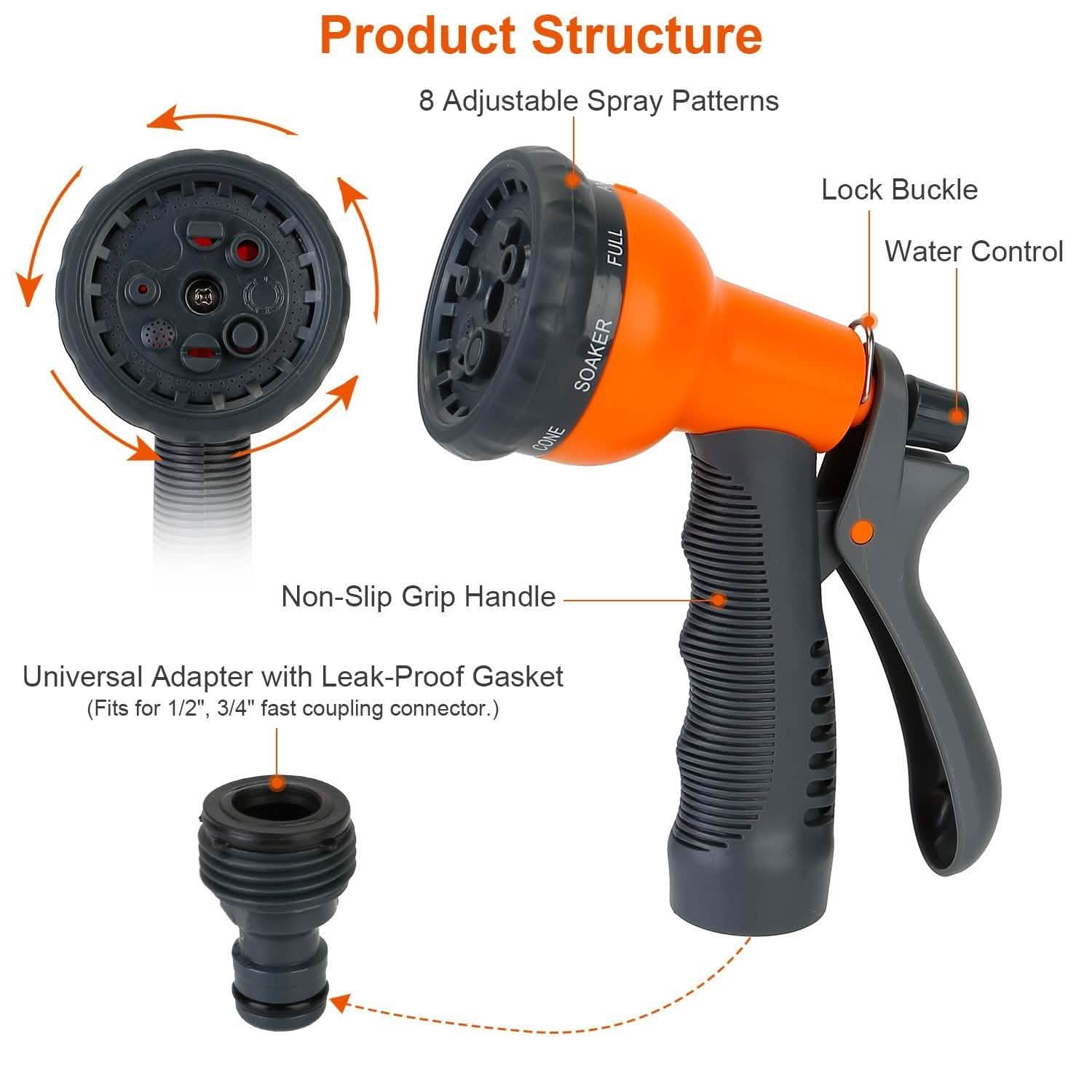 Garden Hose Nozzle Water Spray Gun 8 Adjustable Patterns Garden & Patio - DailySale