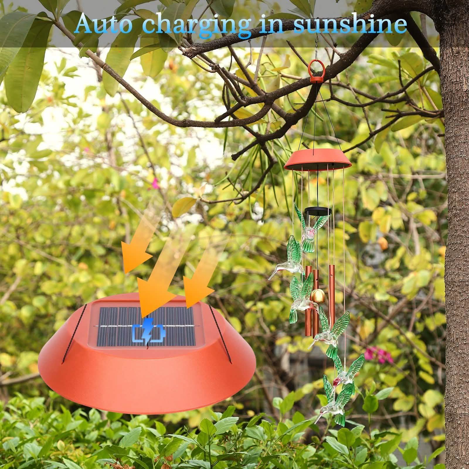 Garden Patio Yard Waterproof Solar Hummingbird Wind Chimes Garden & Patio - DailySale