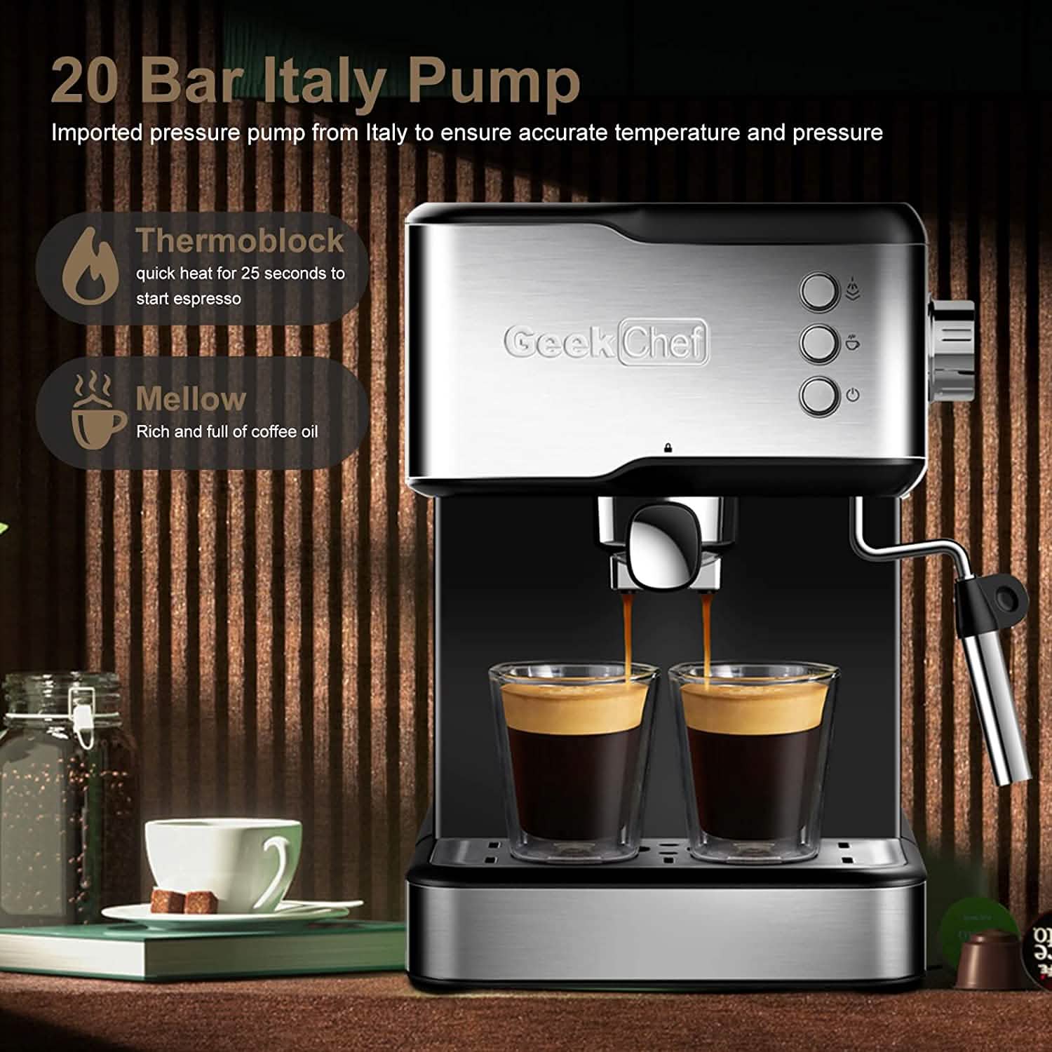 Geek Chef Espresso Machine Coffee with Milk Frother Steam Wand Kitchen Appliances - DailySale