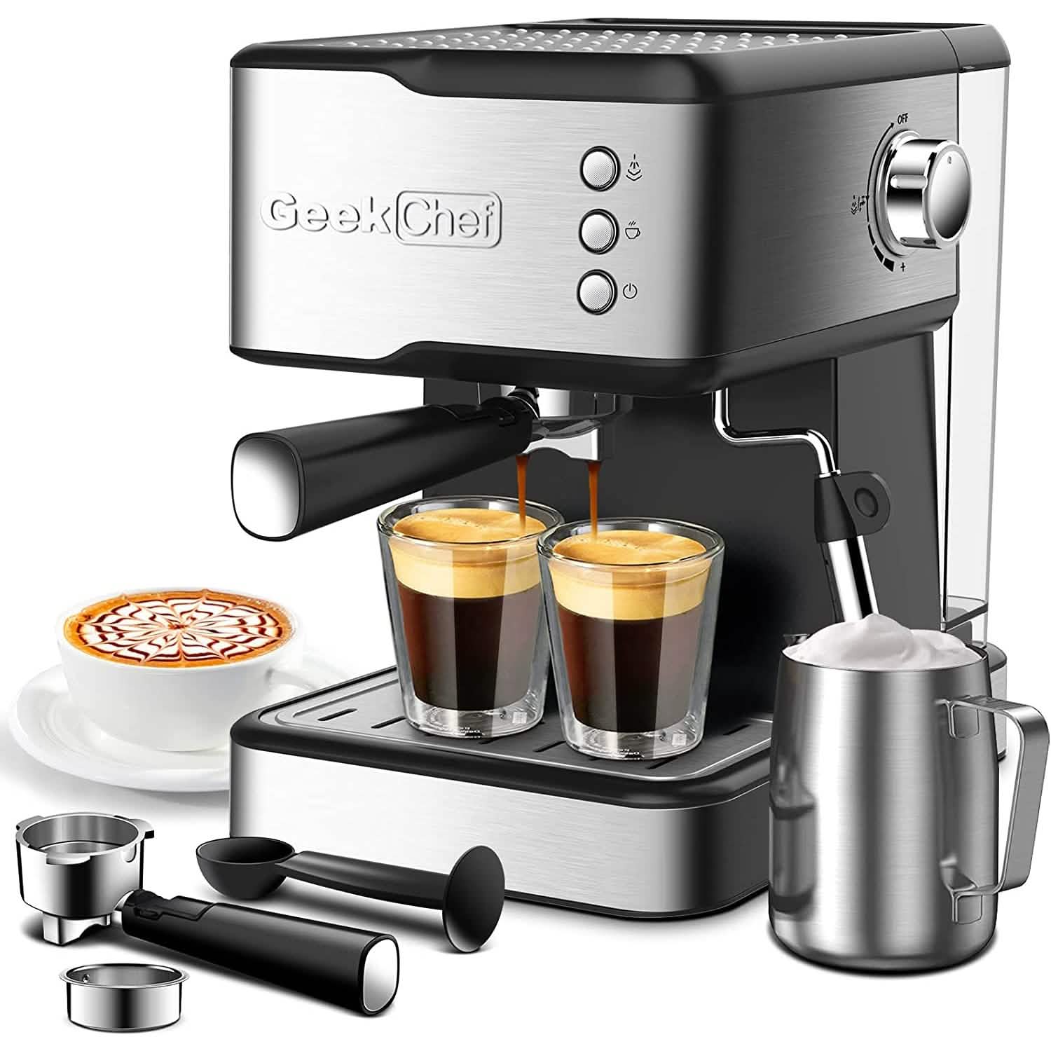 Geek Chef Espresso Machine Coffee with Milk Frother Steam Wand Kitchen Appliances - DailySale