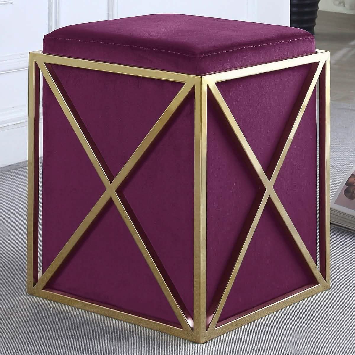 Genesis Ottoman Stainless Steel X Frame Square Velvet Bench Furniture & Decor Plum - DailySale
