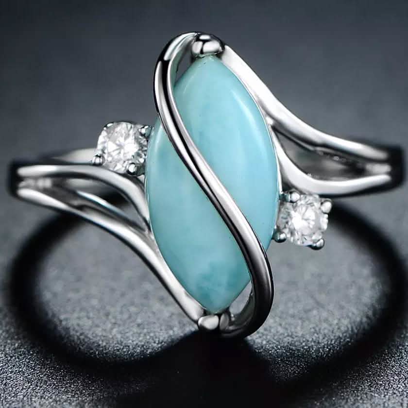 Genuine Marquise-Cut Larimar S Ring Rings - DailySale