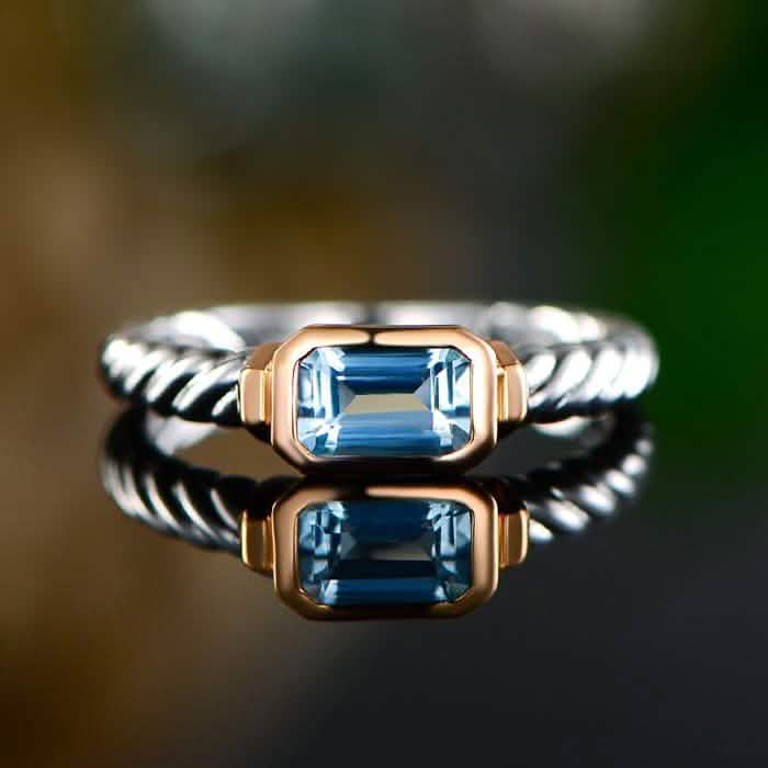 Genuine Sky-Blue Topaz Rope Detail Ring by Gembassy Rings - DailySale