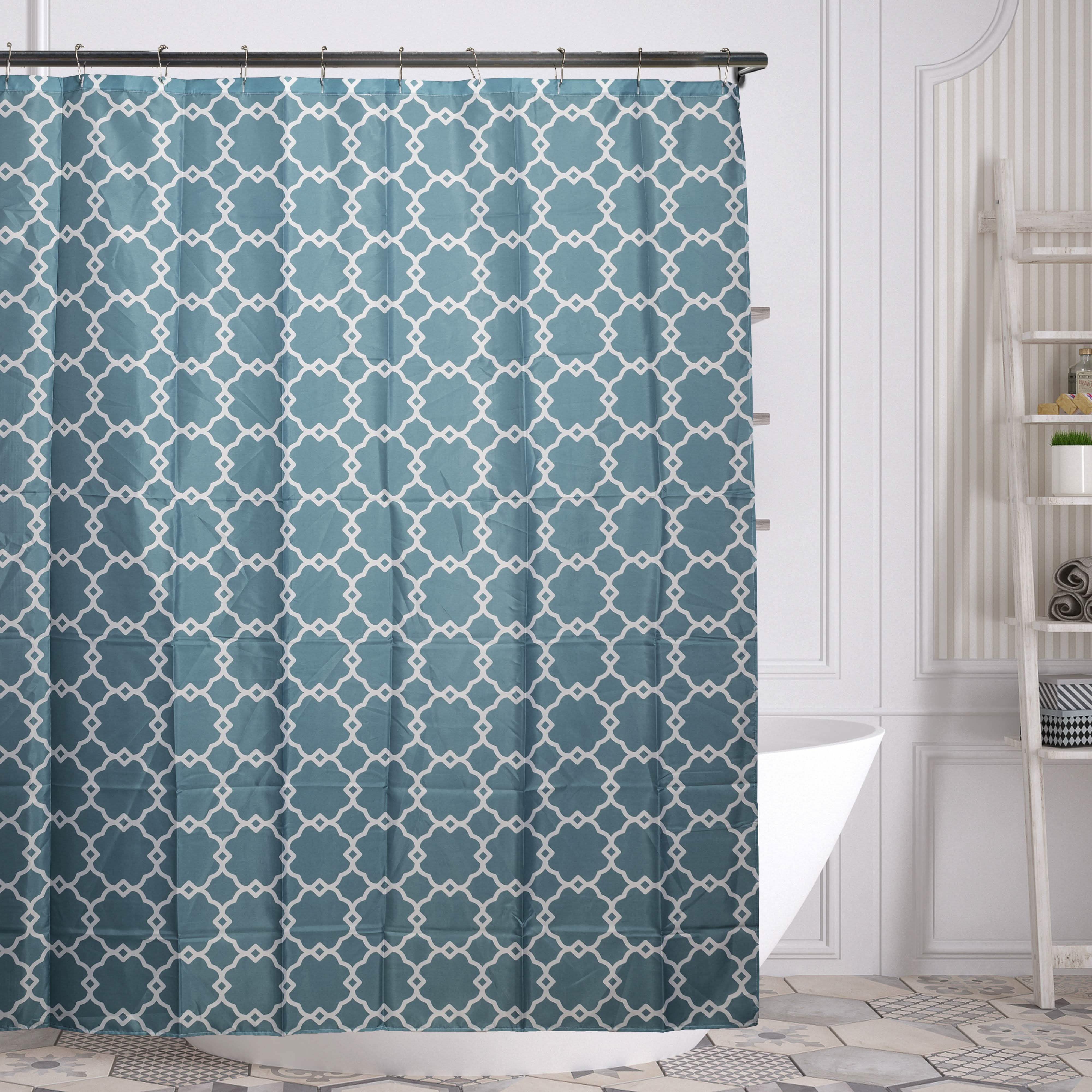 Geometric-Patterned Shower Curtain with Rings - Assorted Colors Bath Aqua - DailySale