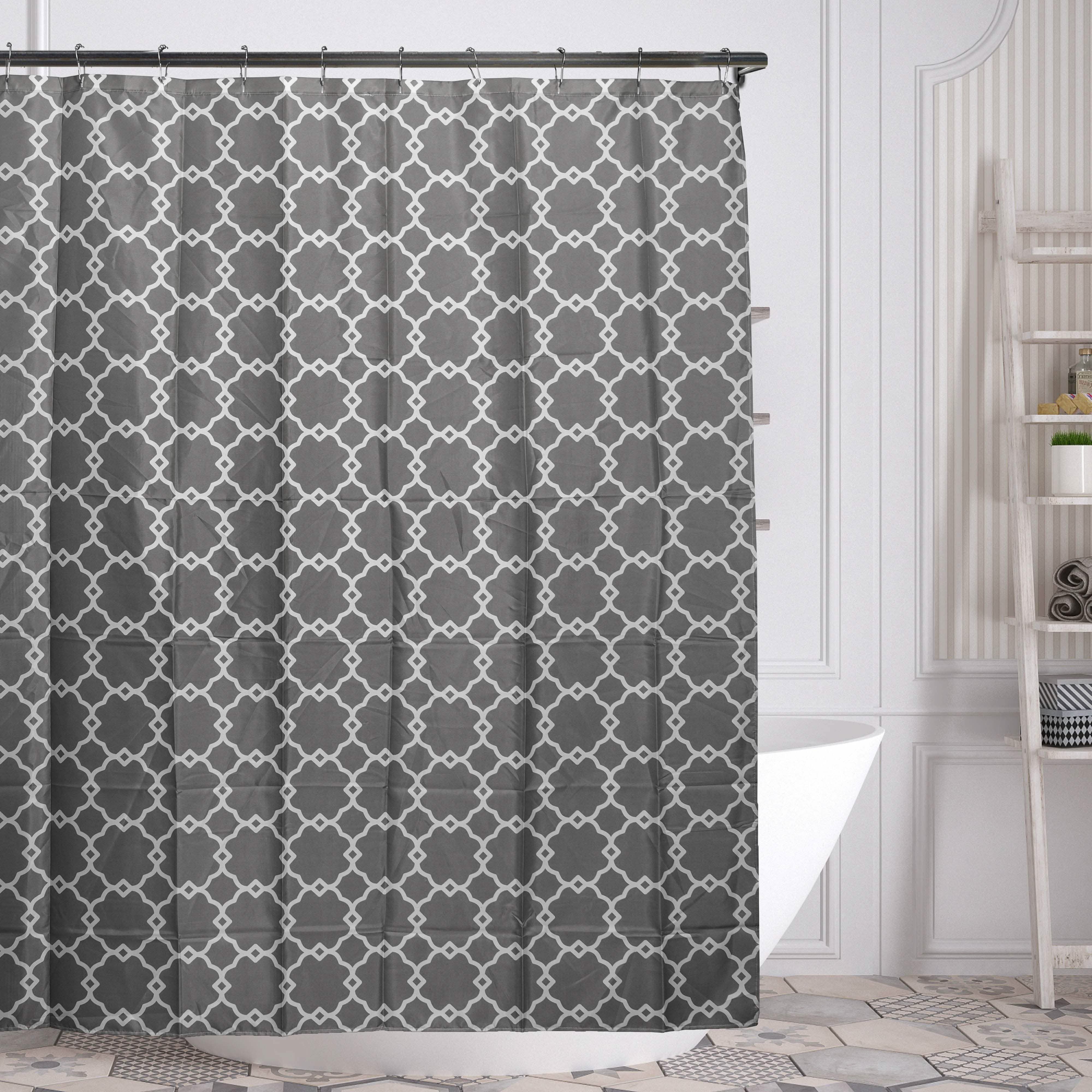Geometric-Patterned Shower Curtain with Rings - Assorted Colors Bath Gray - DailySale