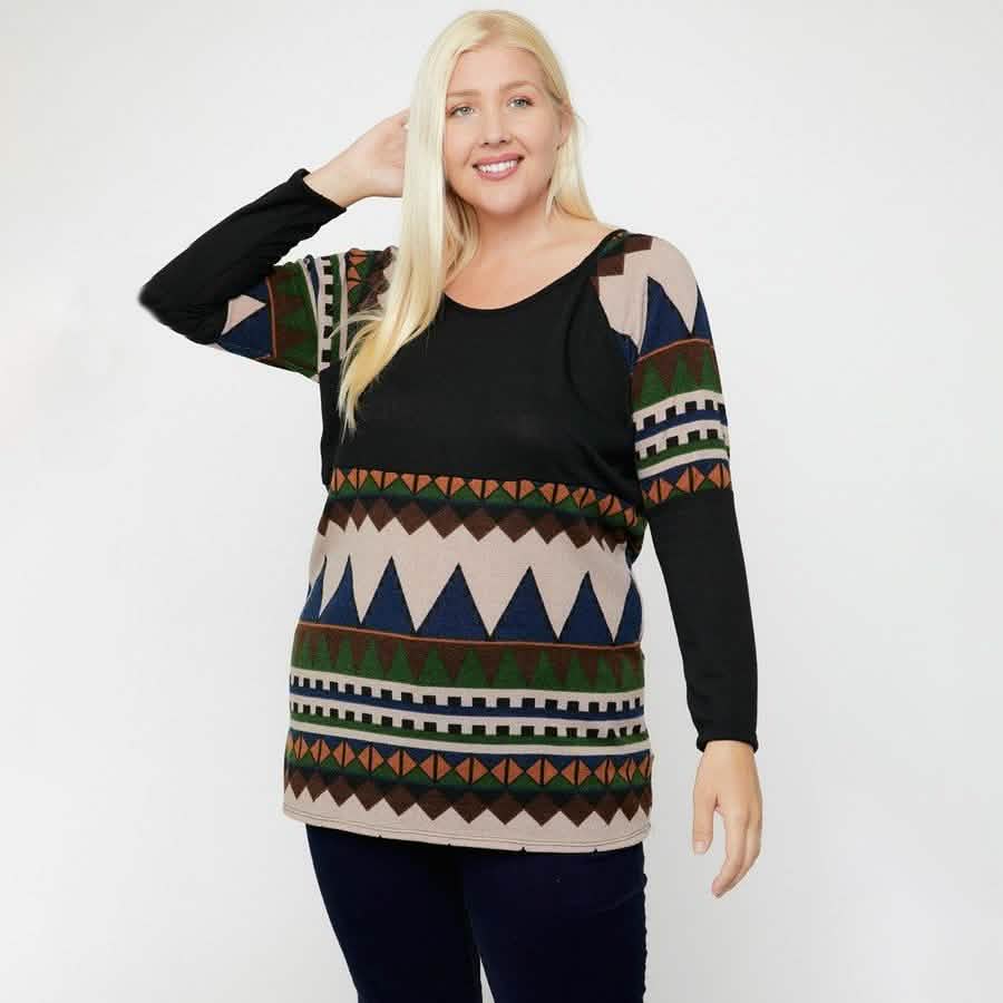 Geometric Print-Contrast Tunic Women's Dresses Rust XL - DailySale