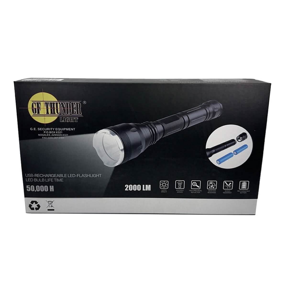 GF Thunder Rechargeable 2000 Lumen Flashlight Tactical - DailySale