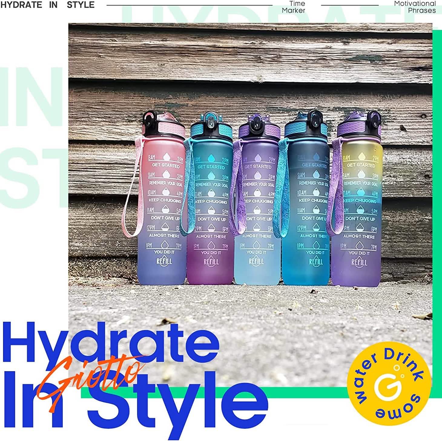 Giotto 32oz Leakproof BPA Free Drinking Water Bottle with Time Marker & Straw Sports & Outdoors - DailySale