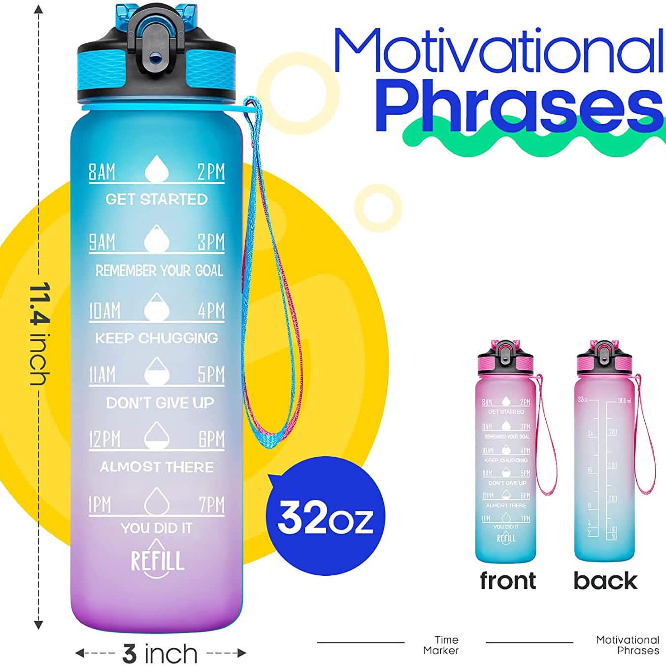 Giotto 32oz Leakproof BPA Free Drinking Water Bottle with Time Marker & Straw Sports & Outdoors - DailySale