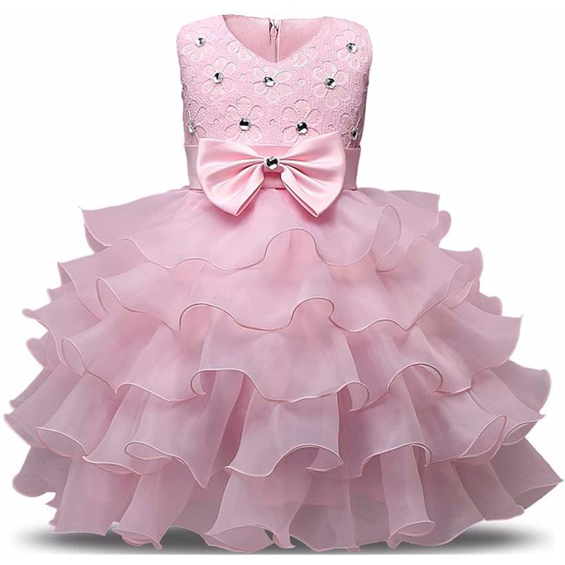 Girl Dress Kids Ruffles Lace Party Wedding Gown Kids' Clothing Pink 6-12 Months - DailySale