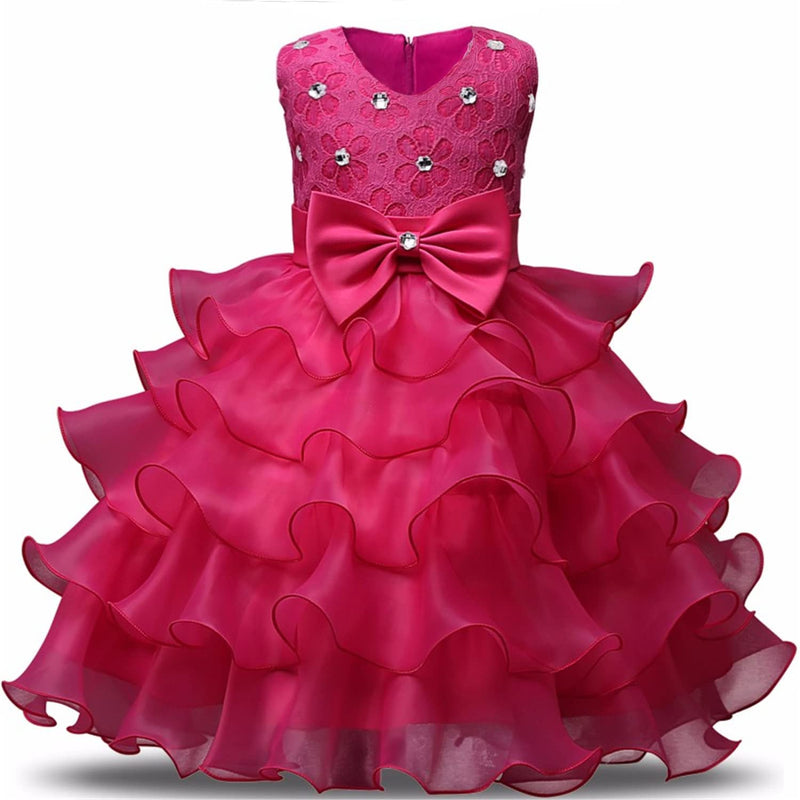 Girl Dress Kids Ruffles Lace Party Wedding Gown Kids' Clothing Rose 6-12 Months - DailySale
