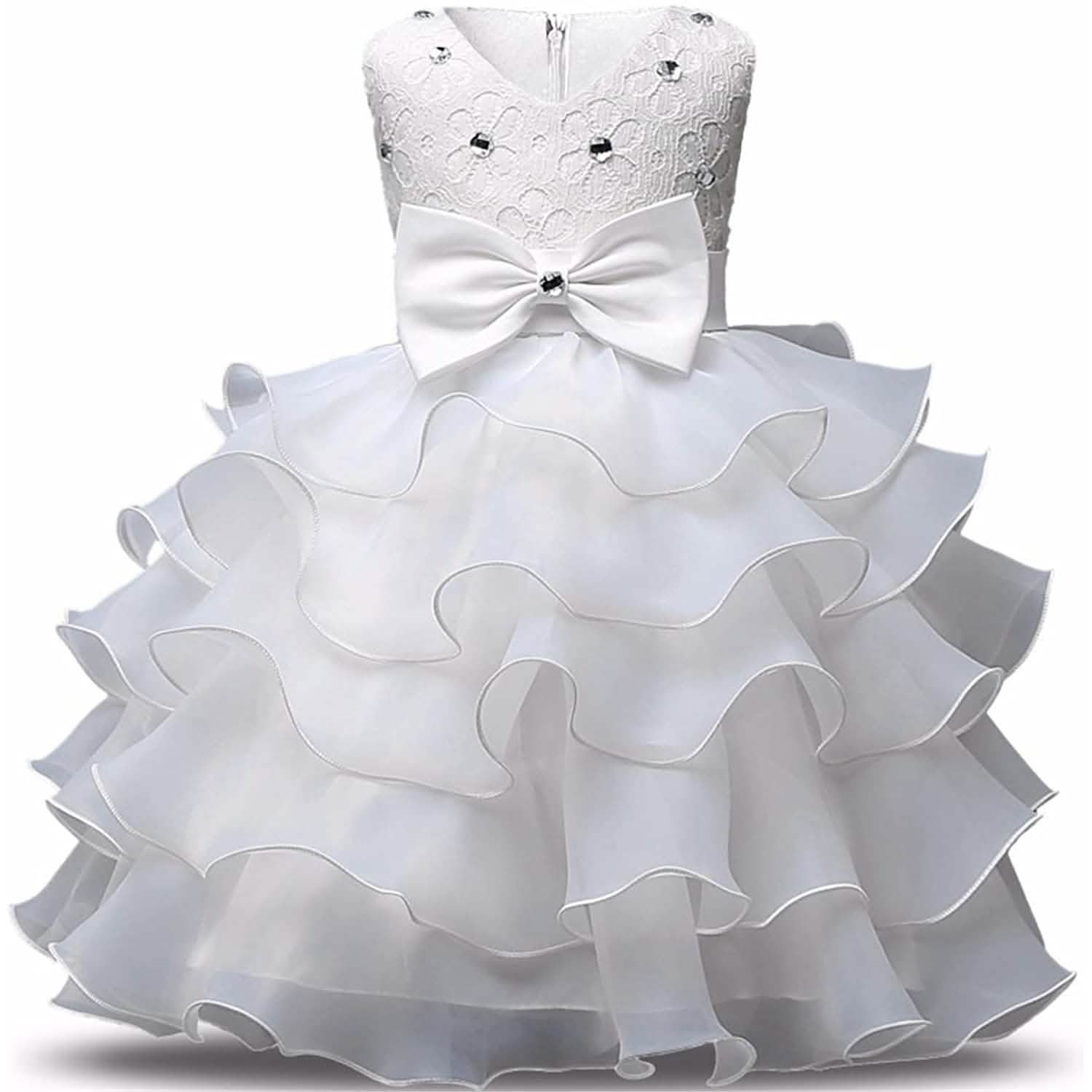 Girl Dress Kids Ruffles Lace Party Wedding Gown White / 6-7 Years Girl Dress Kids Ruffles Lace Party Wedding Gown White / 6-7 Years