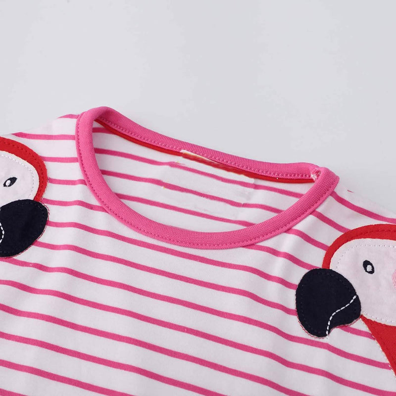 Girls Cotton Long Sleeve Casual Cartoon Appliques Striped Jersey Dress Kids' Clothing - DailySale