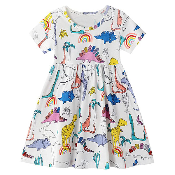 Girl's Dinosaur Tunic Short Sleeve Summer Casual Dress Kids' Clothing 2 T - DailySale