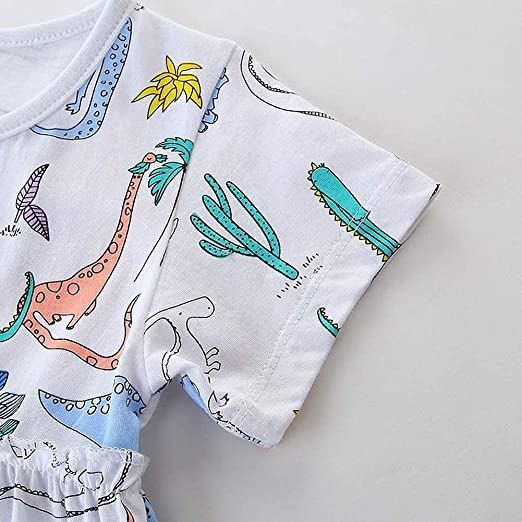 Girl's Dinosaur Tunic Short Sleeve Summer Casual Dress Kids' Clothing - DailySale