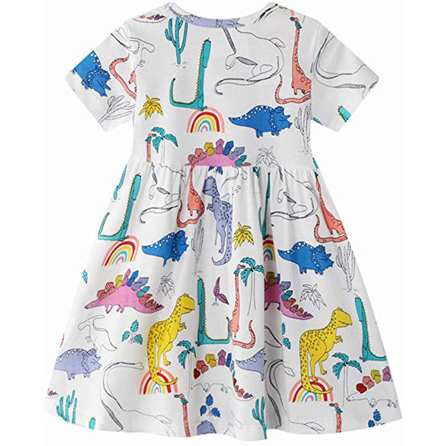 Girl's Dinosaur Tunic Short Sleeve Summer Casual Dress Kids' Clothing - DailySale