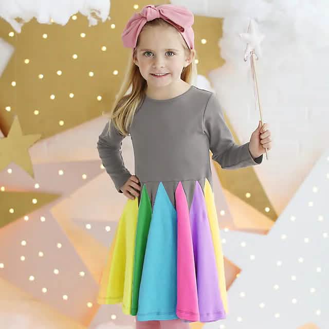 Girls' Rainbow Casual Dress Kids' Clothing Gray 1-2 Years - DailySale