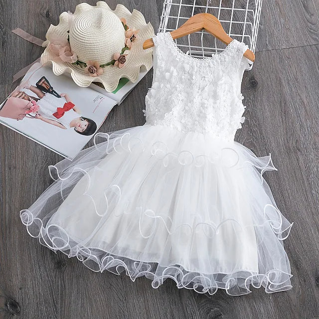 Girls' Ruffle Mesh Embroidered Dress Kids' Clothing White 3-4 Years - DailySale