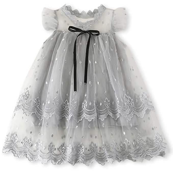 Girl's Wedding Lace Tulle Vintage Dress Kids' Clothing Gray 2-3 T - DailySale