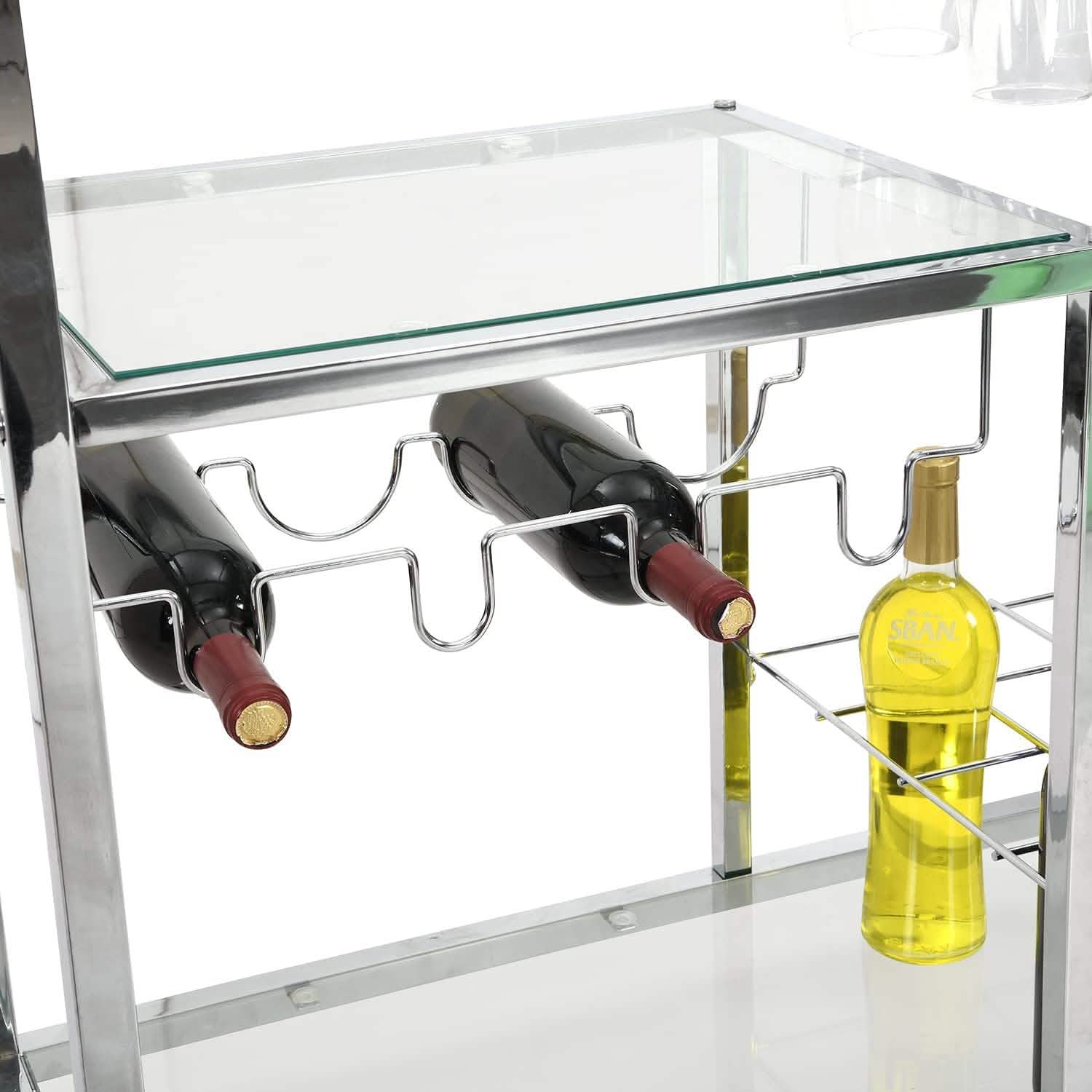 Glass Bar Cart with Wine Rack & Glass Holder Furniture & Decor - DailySale