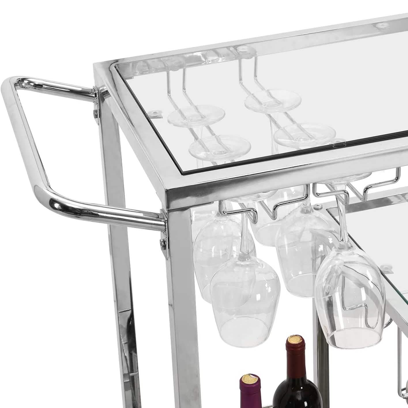 Glass Bar Cart with Wine Rack & Glass Holder Furniture & Decor - DailySale