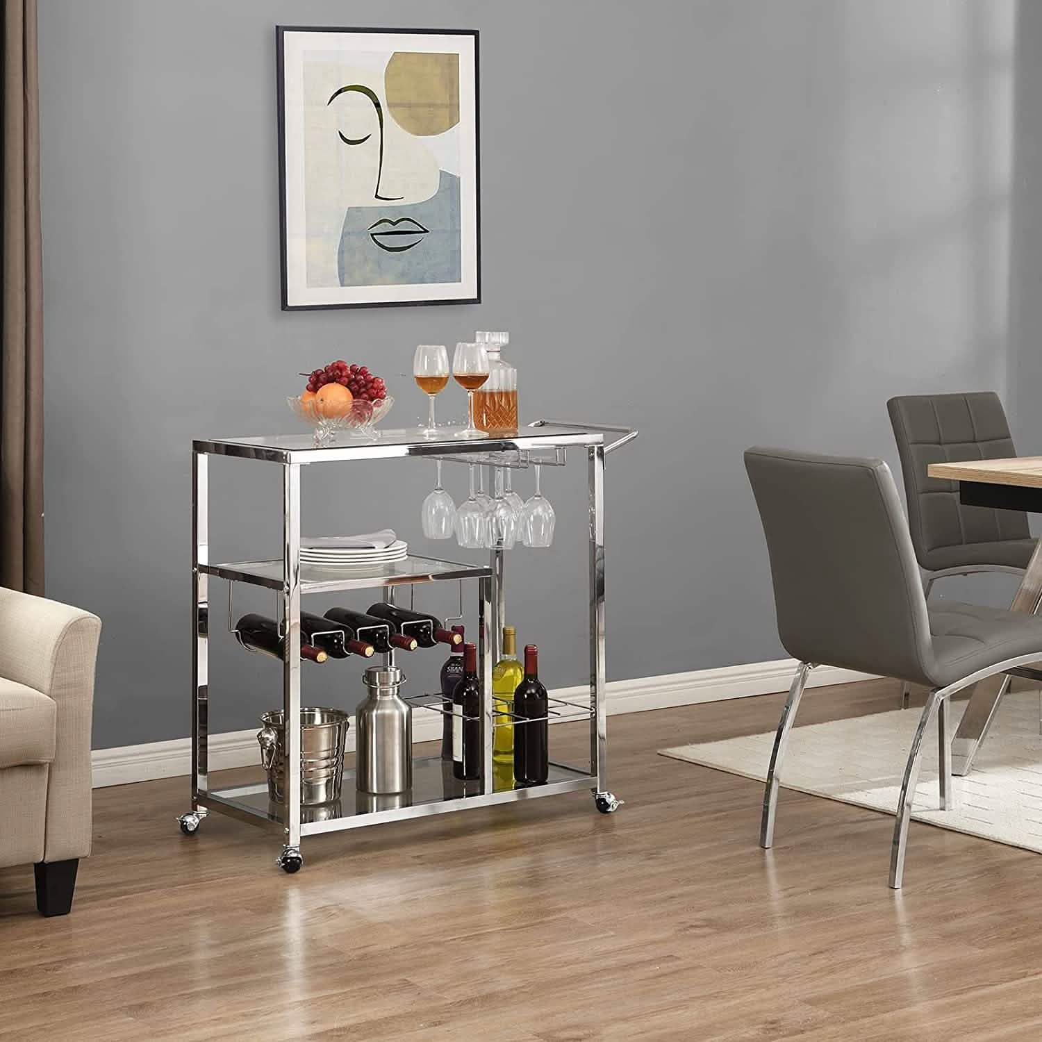Glass Bar Cart with Wine Rack & Glass Holder Furniture & Decor - DailySale