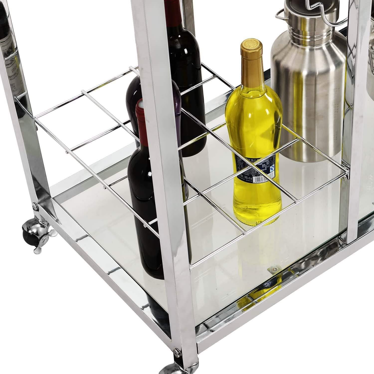 Glass Bar Cart with Wine Rack & Glass Holder Furniture & Decor - DailySale