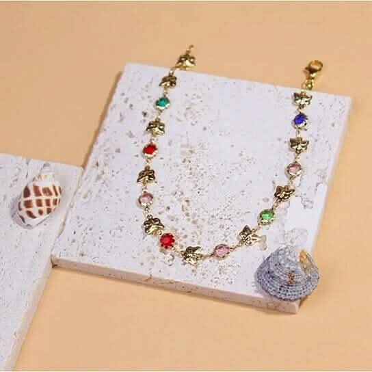 Gold Butterfly with Multi Color Crystal Stone Ankle Bracelet Bracelets - DailySale