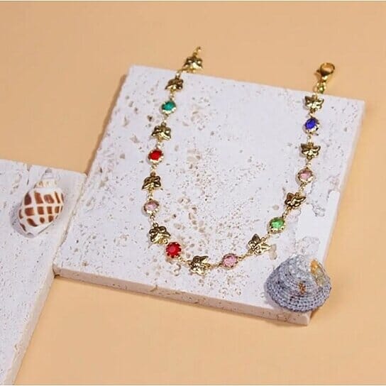 Gold Butterfly with Multi Color Crystal Stone Ankle Bracelet Bracelets - DailySale