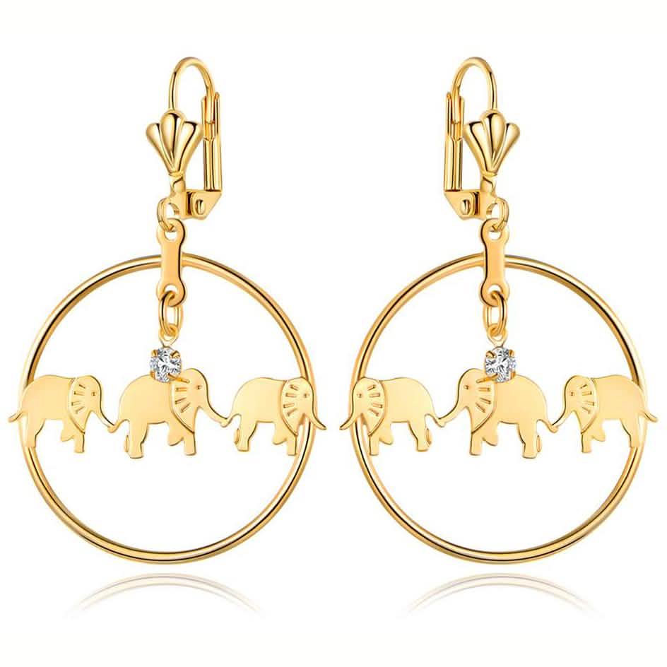 Gold Plated Elephant Dangle Earrings Made with Swarovski Crystals Jewelry - DailySale