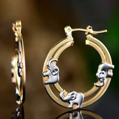 Gold Plated Elephant Stamp Hoop Earrings Jewelry - DailySale