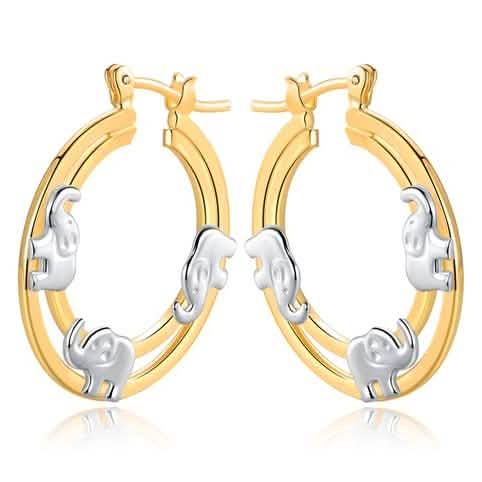 Gold Plated Elephant Stamp Hoop Earrings Jewelry - DailySale