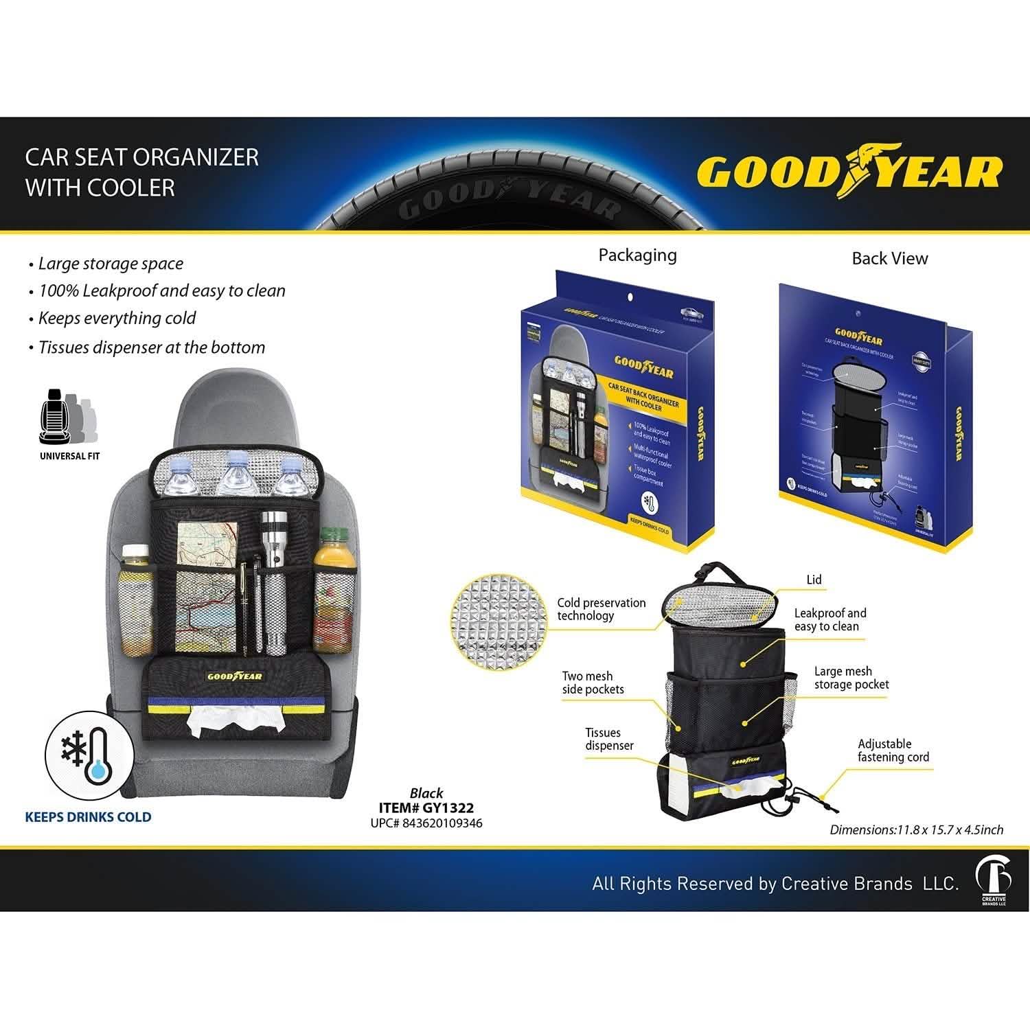 Goodyear Car Seat Organizer with Cooler Auto Accessories - DailySale