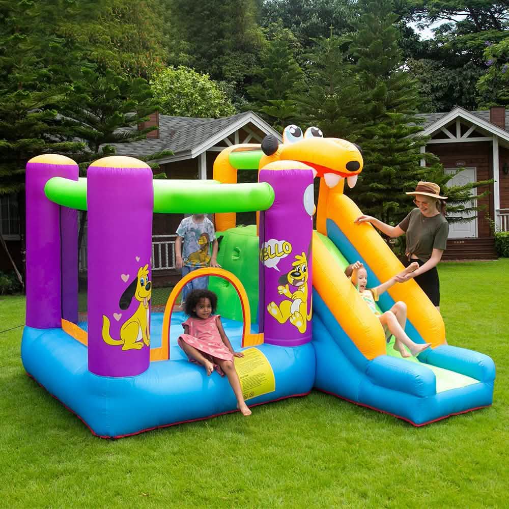 Green Dog Bouncy Castle House Slide and Jump 450W Blower Toys & Games - DailySale