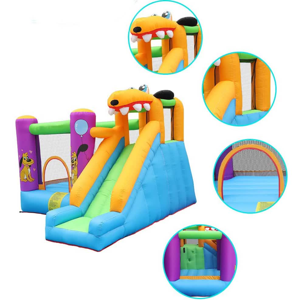 Green Dog Bouncy Castle House Slide and Jump 450W Blower Toys & Games - DailySale