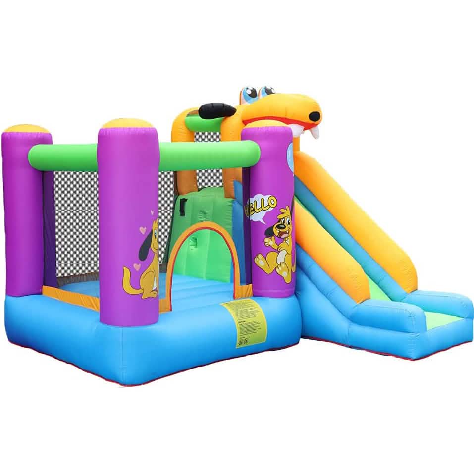Green Dog Bouncy Castle House Slide and Jump 450W Blower Toys & Games - DailySale