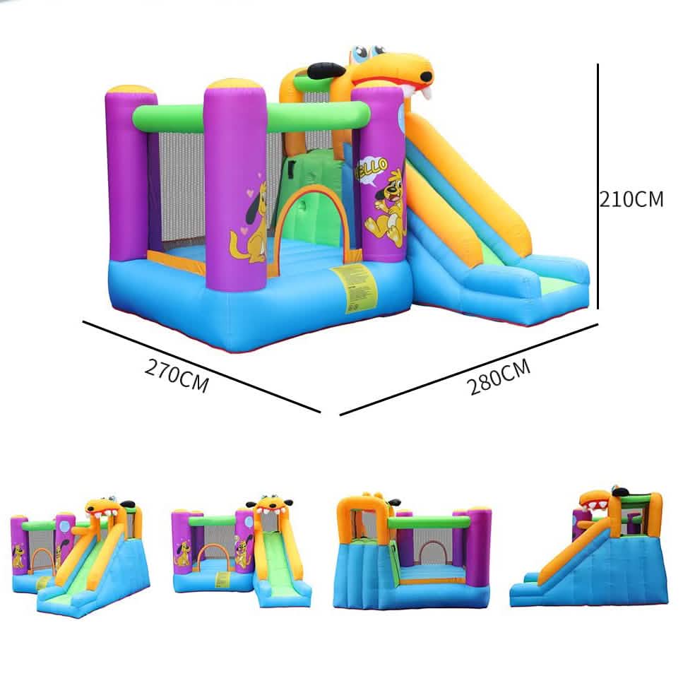 Green Dog Bouncy Castle House Slide and Jump 450W Blower Toys & Games - DailySale
