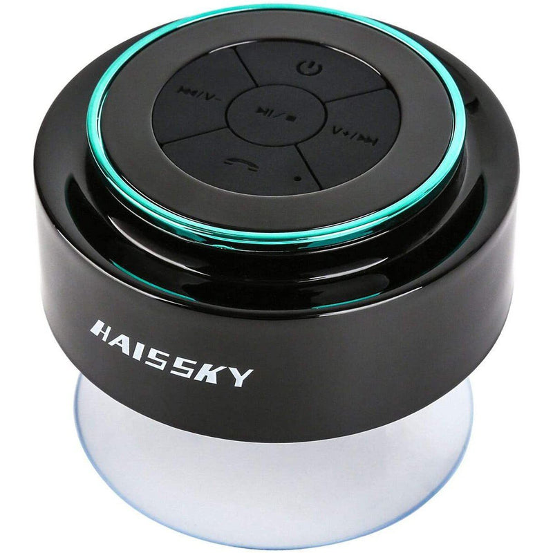 Display of HAISSKY Portable Wireless Waterproof Speaker with FM Radio shown with Suction Cup