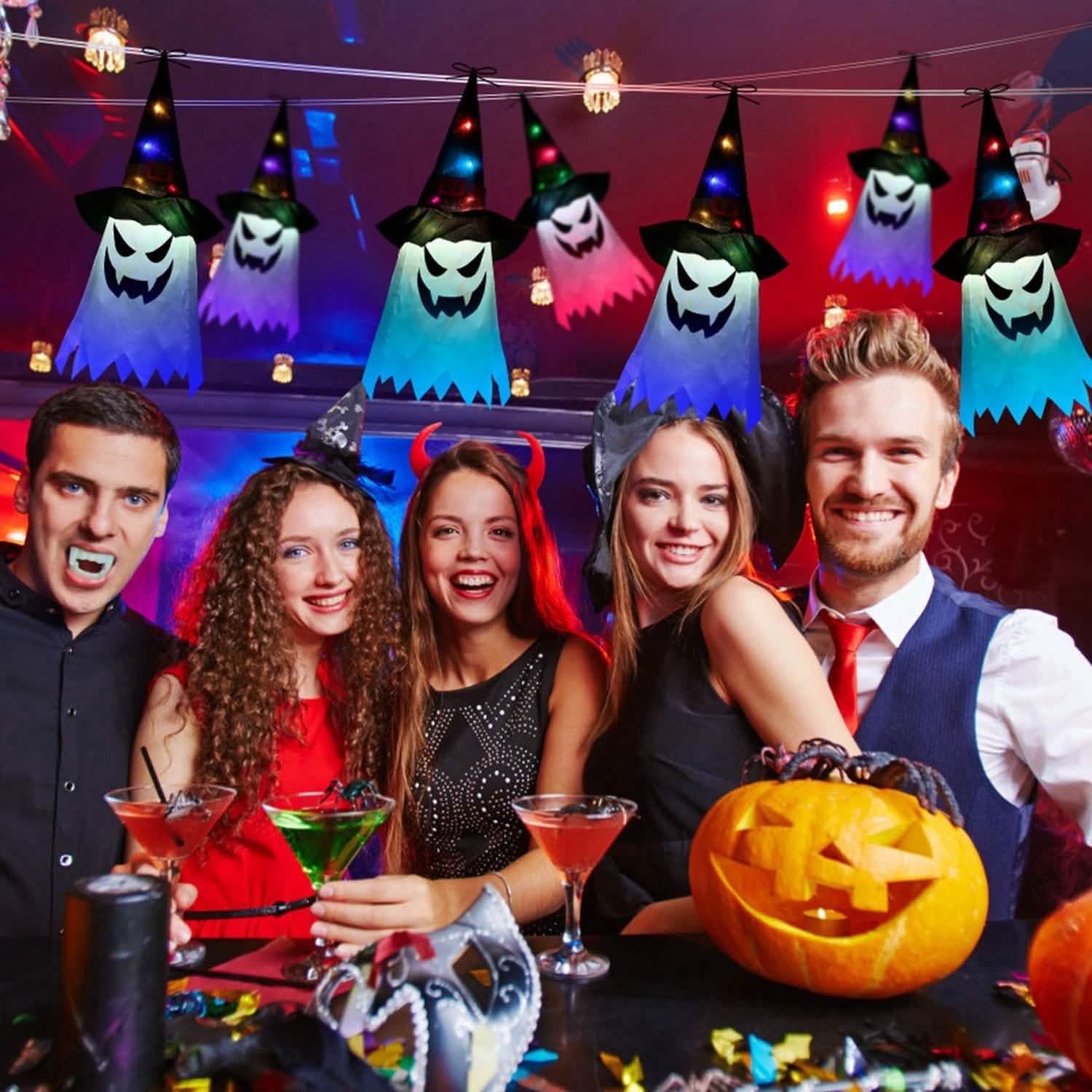 Halloween Ghost Witch Hat Hanging Light Lantern Holiday Decor & Apparel - DailySale