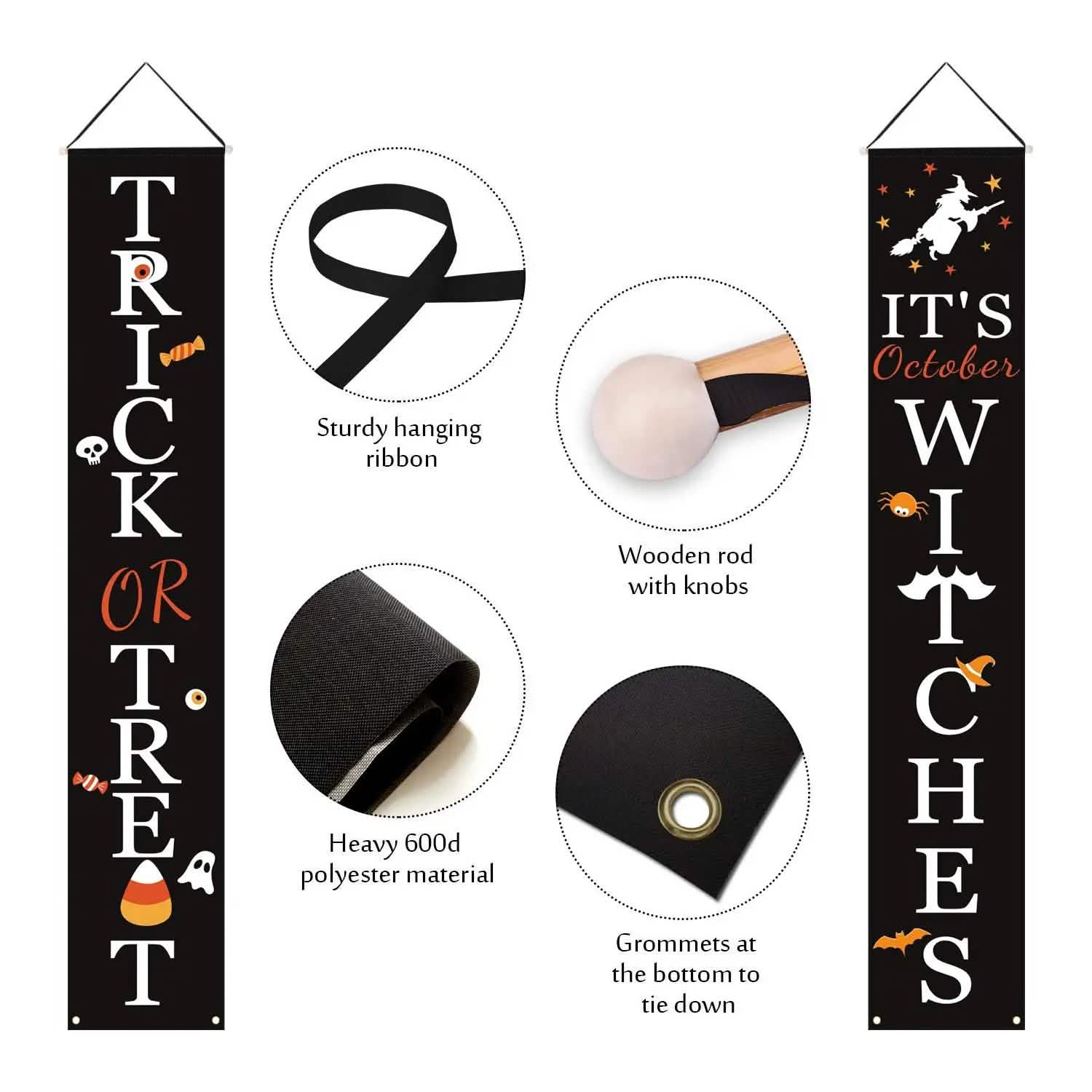Halloween Porch Decoration October Witch Front Porch Banner Decorations Holiday Decor & Apparel - DailySale