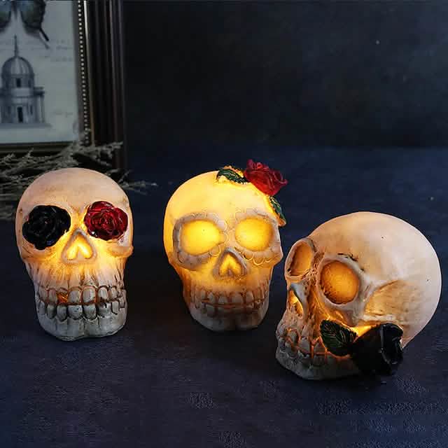 Halloween Resin Skull LED Night Light Decorative Light Holiday Decor & Apparel - DailySale