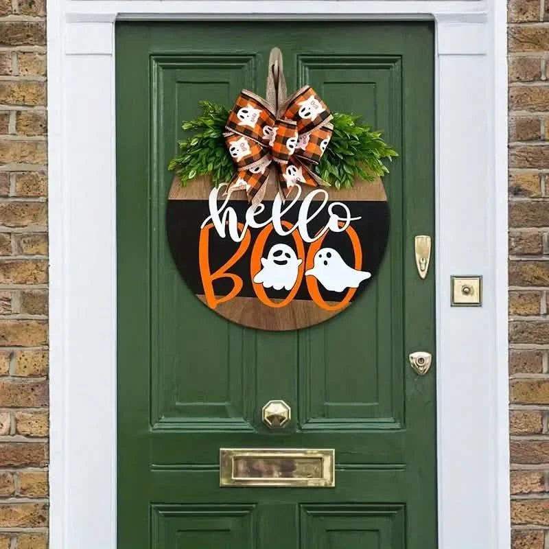 Halloween Round Wooden Board Front Door Decoration Wreath Holiday Decor & Apparel - DailySale